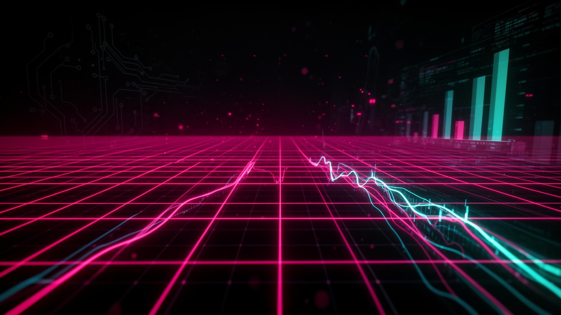 Glowing neon utility icons in a dark corridor